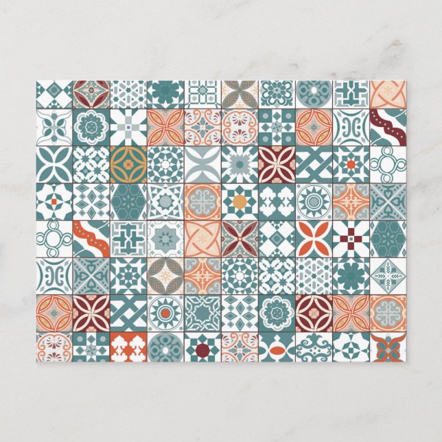 Moroccan tile - blue and brown postcard (Front)