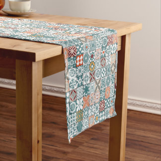 Moroccan tile - blue and brown short table runner