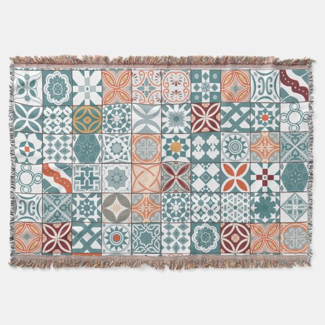 Moroccan tile - blue and brown throw blanket (Front)