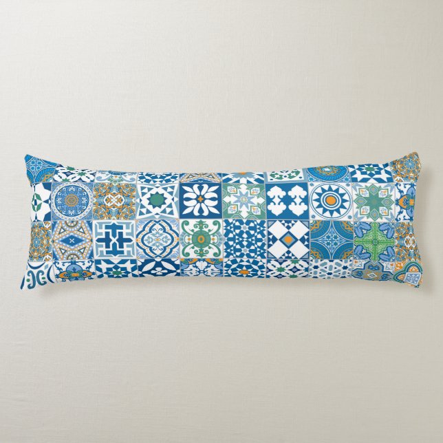 Moroccan tile - blue and green body cushion (Front)