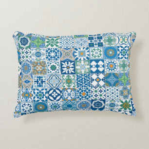 Moroccan tile - blue and green decorative cushion