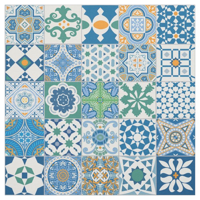 Moroccan tile - blue and green fabric (Swatch)