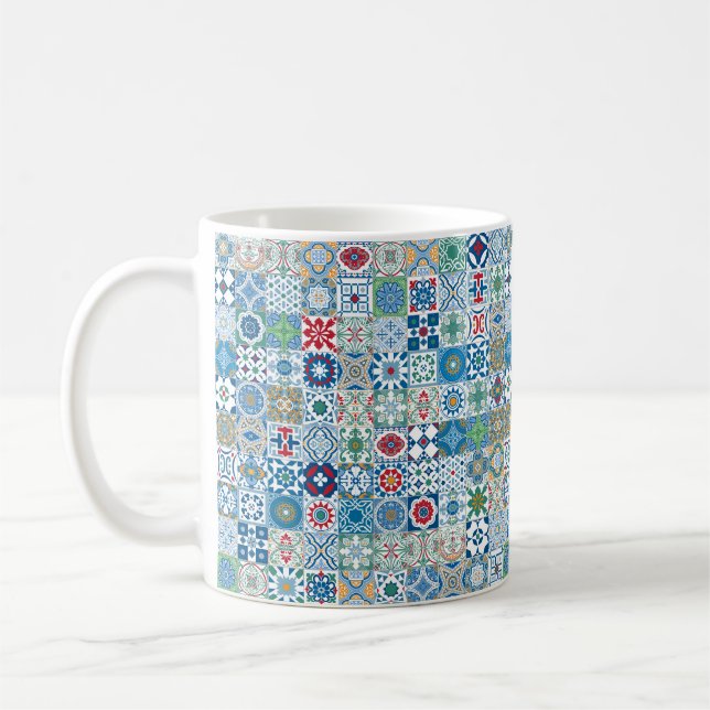Moroccan tile - blue and red coffee mug (Left)