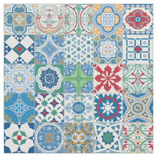 Moroccan tile - blue and red fabric