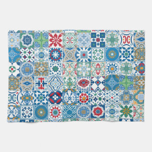 Moroccan tile - blue and red tea towel