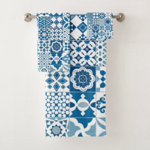 Moroccan tile - blue and white bath towel set