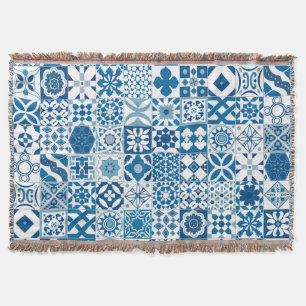 Moroccan tile - blue and white throw blanket