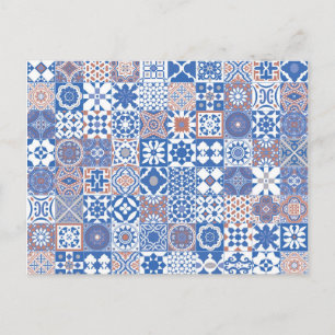Moroccan tile blue,brown postcard