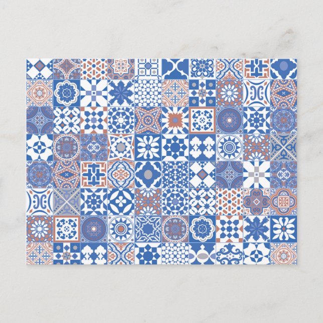Moroccan tile blue,brown postcard (Front)