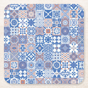 Moroccan tile blue,brown square paper coaster