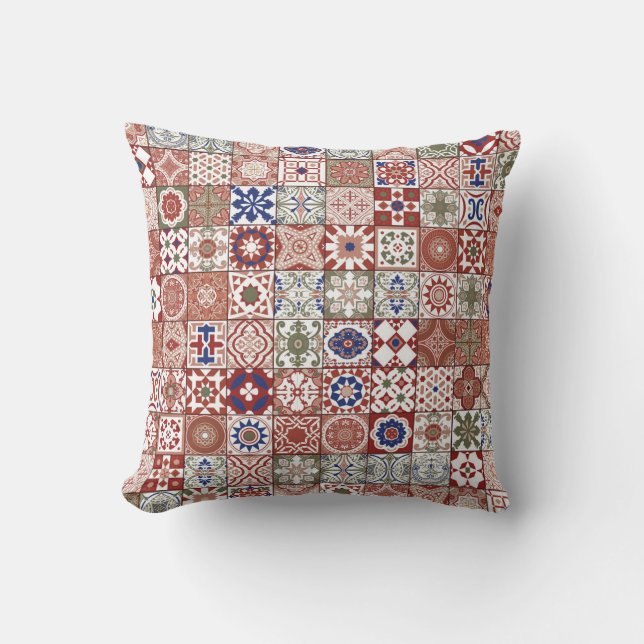 Moroccan tile - burgundy and blue cushion (Front)