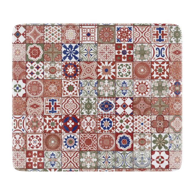 Moroccan tile - burgundy and blue cutting board (Front)