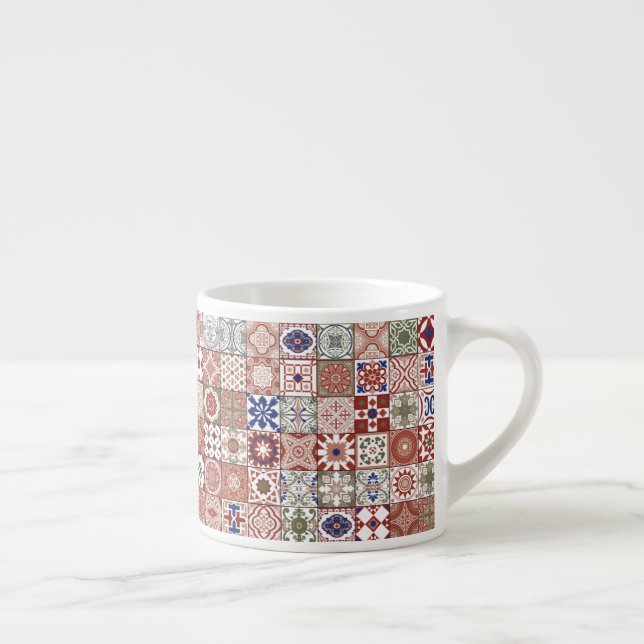 Moroccan tile - burgundy and blue espresso cup (Right)
