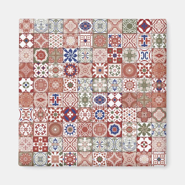 Moroccan tile - burgundy and blue magnet (Front)