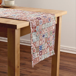 Moroccan tile - burgundy and blue short table runner