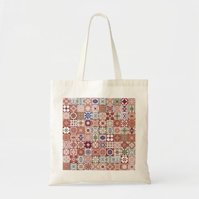 Moroccan tile - burgundy and blue tote bag (Front)