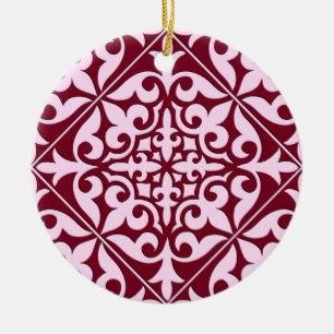Moroccan tile - burgundy and pink ceramic tree decoration