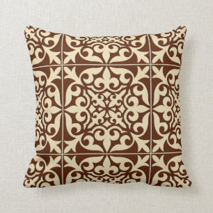 Moroccan tile - chocolate brown and beige cushion