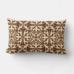 Moroccan tile - chocolate brown and beige lumbar cushion