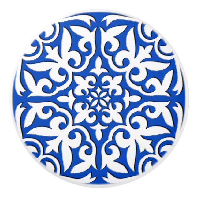 Moroccan tile - cobalt blue and white ceramic knob (Front)