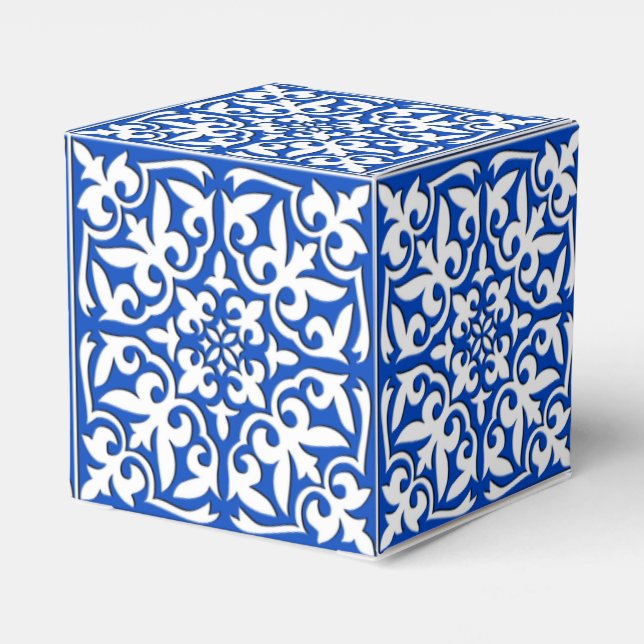 Moroccan tile - cobalt blue and white favour box (Back Side)