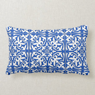 Moroccan tile - cobalt blue and white lumbar cushion