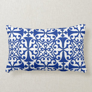 Moroccan tile - cobalt blue and white lumbar cushion