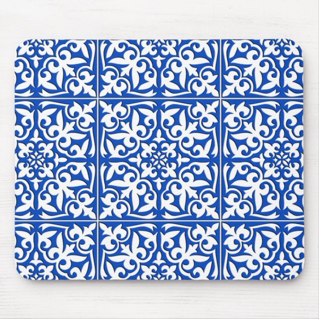 Moroccan tile - cobalt blue and white mouse pad (Front)
