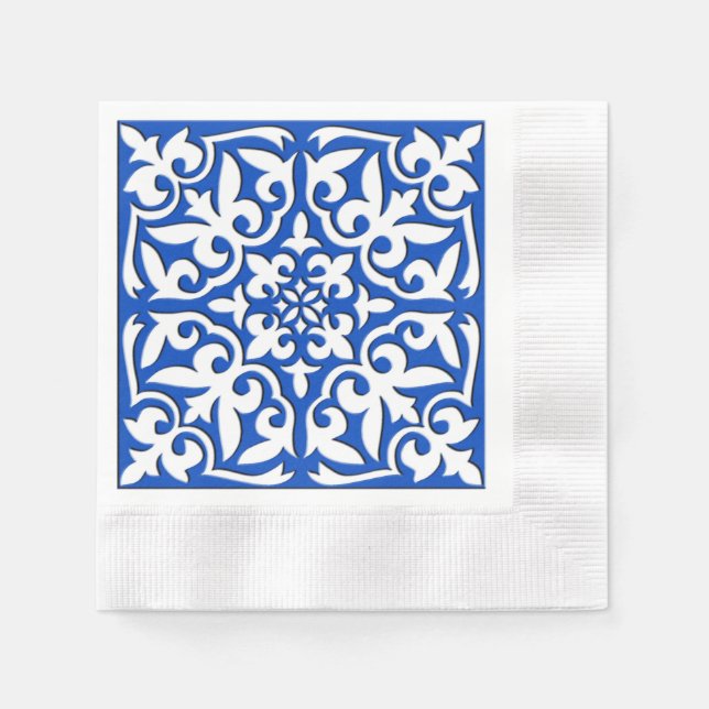 Moroccan tile - cobalt blue and white napkin (Front)