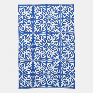 Moroccan tile - cobalt blue and white tea towel