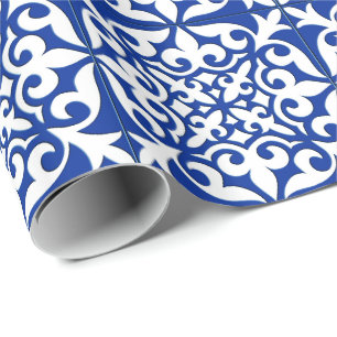 Moroccan tile - cobalt blue and white wrapping paper