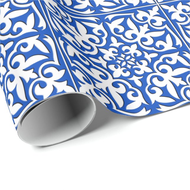 Moroccan tile - cobalt blue and white wrapping paper (Roll Corner)