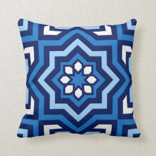 Moroccan Tile, Cobalt, Navy and Light Blue Cushion