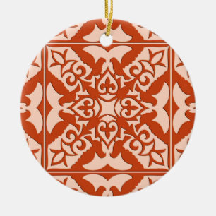 Moroccan tile - coral orange and peach ceramic tree decoration