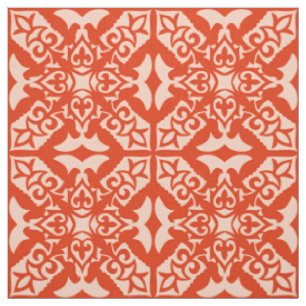 Moroccan tile - coral orange and peach fabric