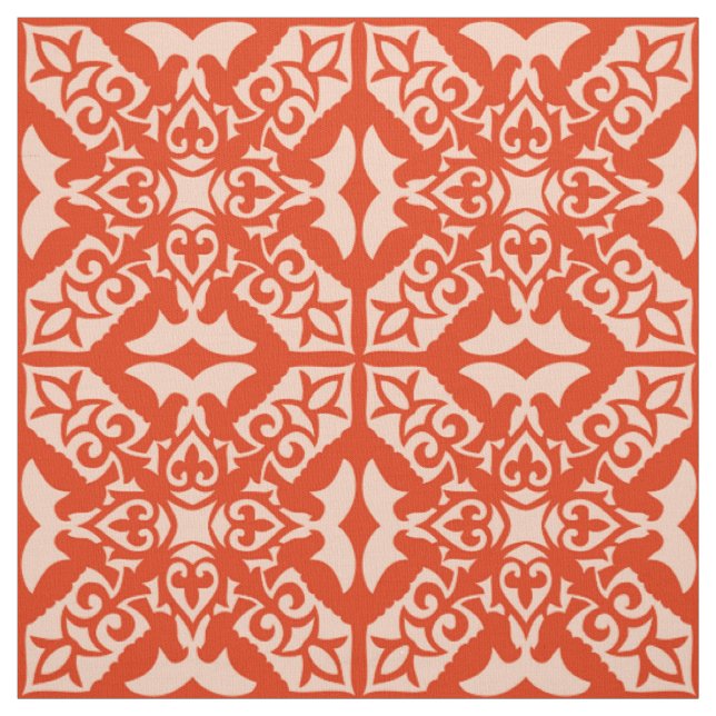 Moroccan tile - coral orange and peach fabric (Swatch)