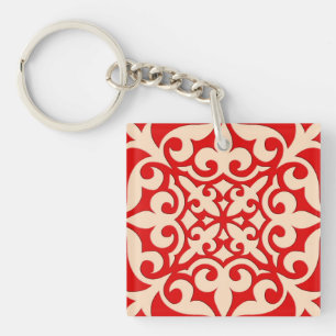 Moroccan tile - coral orange and peach key ring