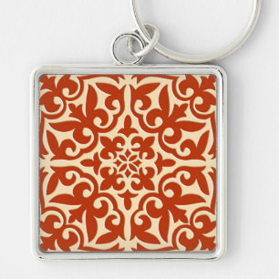 Moroccan tile - coral orange and peach key ring