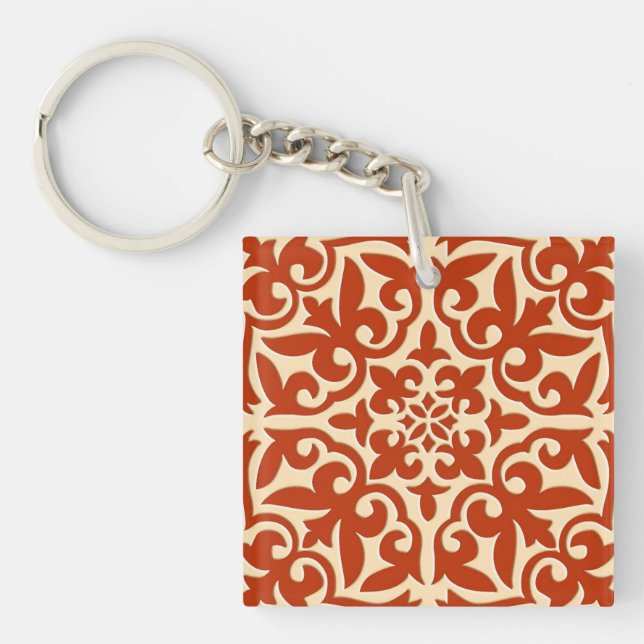 Moroccan tile - coral orange and peach key ring (Front)