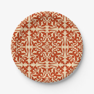 Moroccan tile - coral orange and peach paper plate