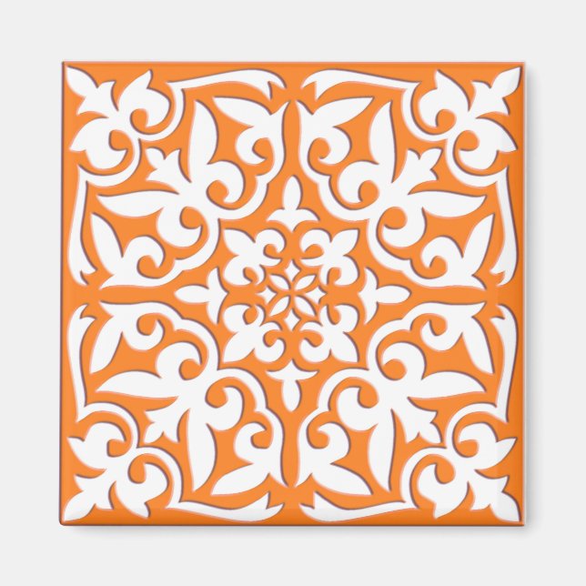 Moroccan tile - coral orange and white magnet (Front)