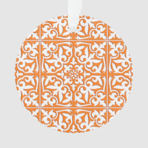 Moroccan tile - coral orange and white ornament