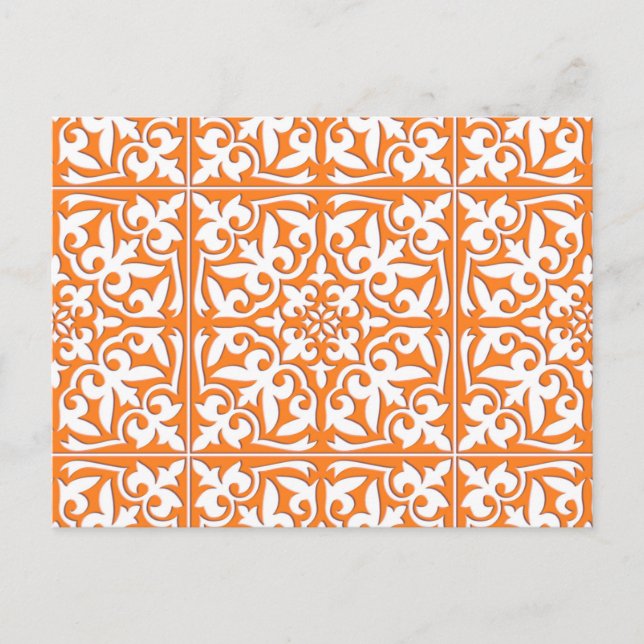 Moroccan tile - coral orange and white postcard (Front)