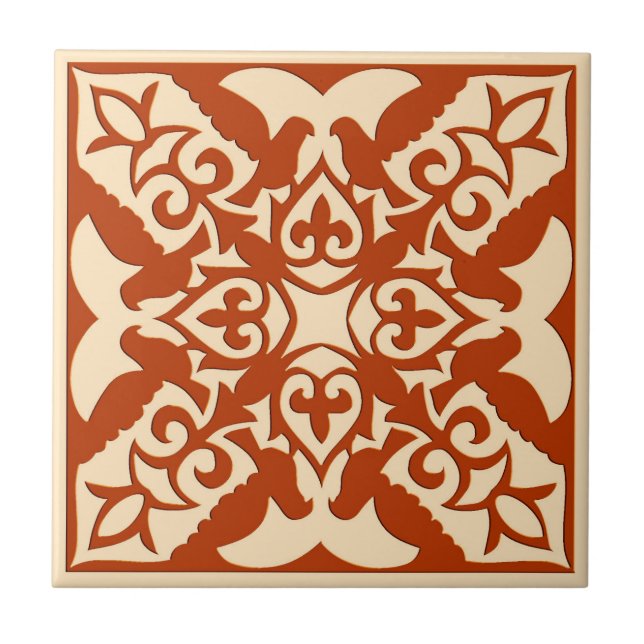 Moroccan Tile, Coral Orange & Pastel Apricot Ceramic Tile (Front)