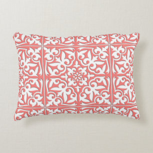 Moroccan tile - coral pink and white decorative cushion