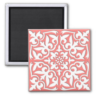 Moroccan tile - coral pink and white magnet