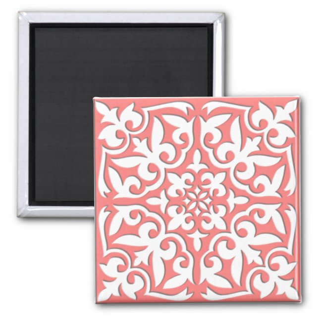 Moroccan tile - coral pink and white magnet (Front)