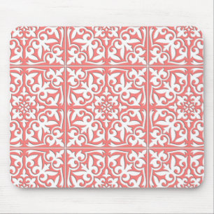 Moroccan tile - coral pink and white mouse pad