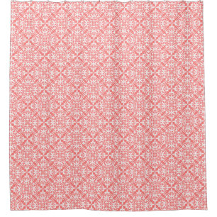 Moroccan tile - coral pink and white shower curtain