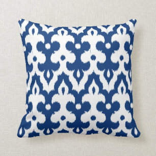Moroccan Tile Damask Pattern, Cobalt Blue & White Cushion